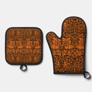 William Morris Brother Rabbit Rust Black Pattern Oven Mitt & Pot Holder Set