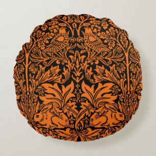 William Morris Brother Rabbit Rust Black Pattern Round Cushion