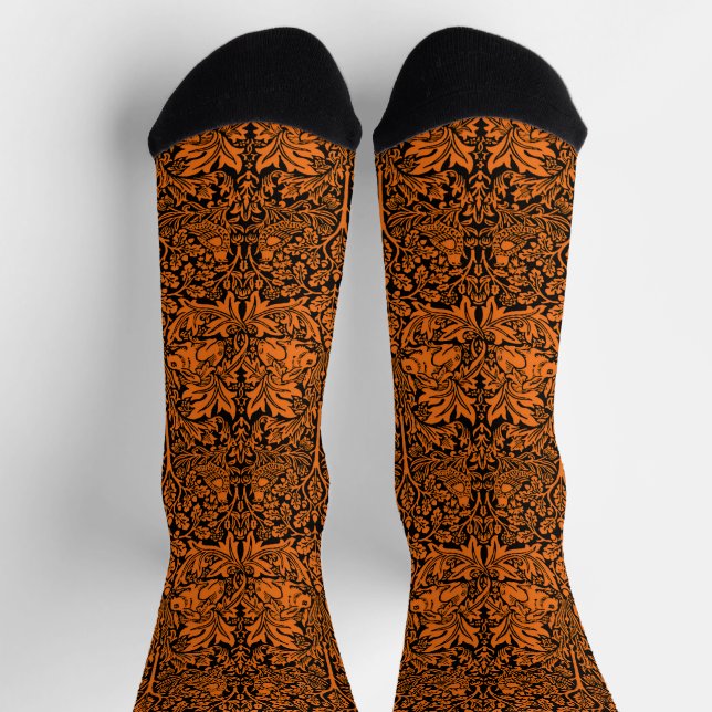William Morris Brother Rabbit Rust Black Pattern Socks (Top)