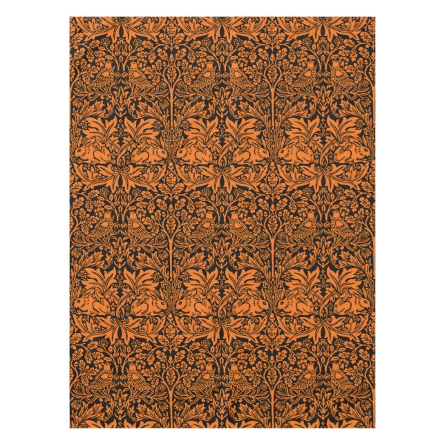William Morris Brother Rabbit Rust Black Pattern Tablecloth (Front)