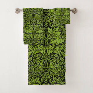 William Morris Brother Rabbit Sage Green Black Bath Towel Set