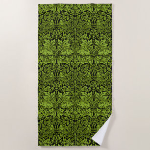 William Morris Brother Rabbit Sage Green Black Beach Towel
