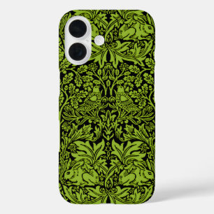 William Morris Brother Rabbit Sage Green Black iPhone 16 Case