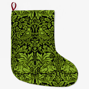 William Morris Brother Rabbit Sage Green Black Large Christmas Stocking