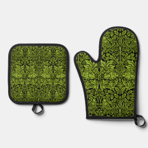 William Morris Brother Rabbit Sage Green Black Oven Mitt & Pot Holder Set