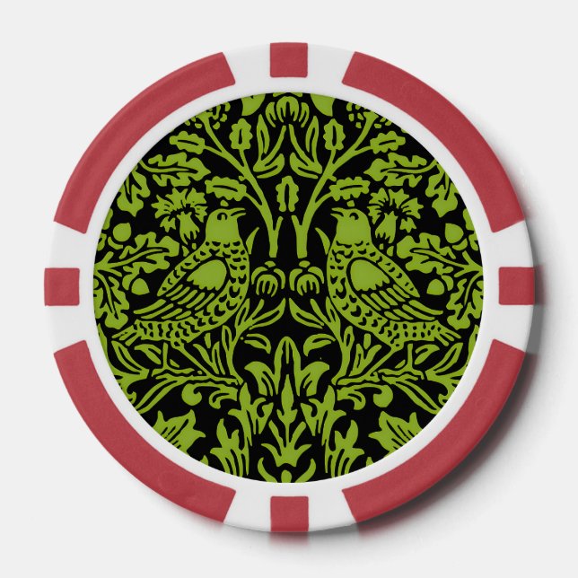 William Morris Brother Rabbit Sage Green Black Poker Chips (Front)