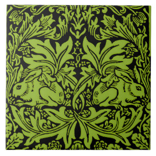 William Morris Brother Rabbit Sage Green Black Tile