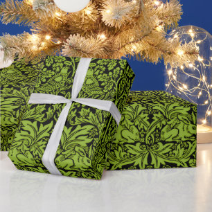 William Morris Brother Rabbit Sage Green Black Wrapping Paper