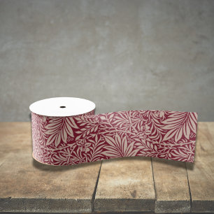 William Morris Burgundy Vintage flowers wedding Grosgrain Ribbon