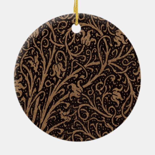 William Morris Campion Tooled Leather Damask Ceramic Tree Decoration (Back)