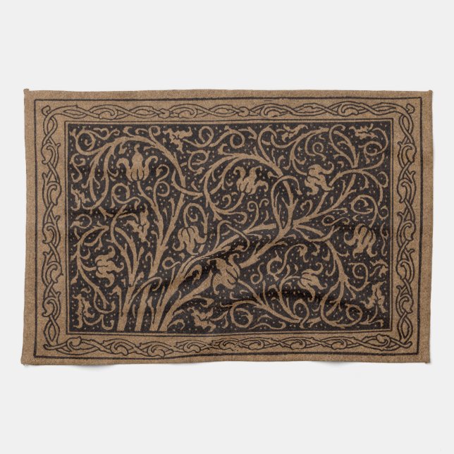 William Morris Campion Tooled Leather Damask Tea Towel (Horizontal)