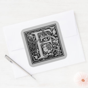 William Morris Capital Letter F Matte Silver Square Sticker