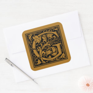 William Morris Capital Letter G Matte Antique Gold Square Sticker