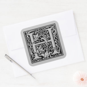 William Morris Capital Letter H Matte Silver Square Sticker