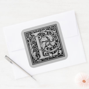 William Morris Capital Letter L Matte Silver Square Sticker