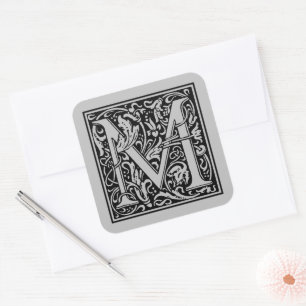 William Morris Capital Letter M Matte Silver Square Sticker