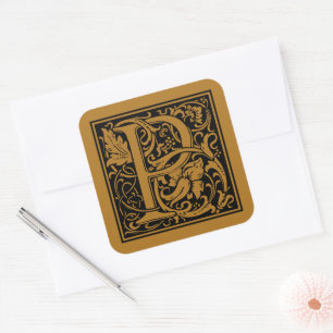 William Morris Capital Letter P Matte Antique Gold Square Sticker