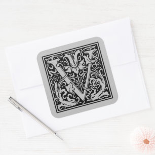William Morris Capital Letter V Matte Silver Square Sticker