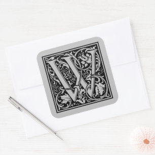 William Morris Capital Letter W Matte Silver Square Sticker