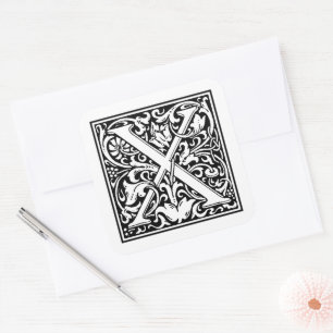 William Morris Capital Letter X on White Square Sticker