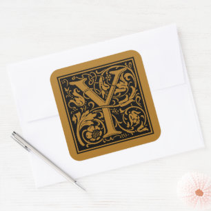 William Morris Capital Letter Y Matte Antique Gold Square Sticker
