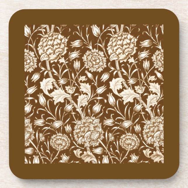 William Morris Carnation Print, Chocolate Brown  Coaster (Front)