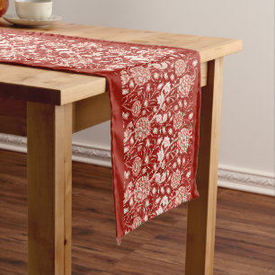 William Morris Carnation Print, Deep Red and White Long Table Runner