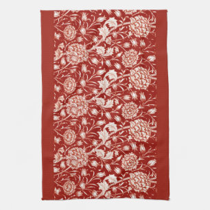 William Morris Carnation Print, Deep Red and White Tea Towel