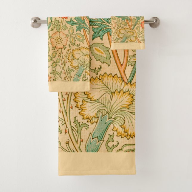 William Morris Carnations Retro Floral Bath Towel Set (Insitu)
