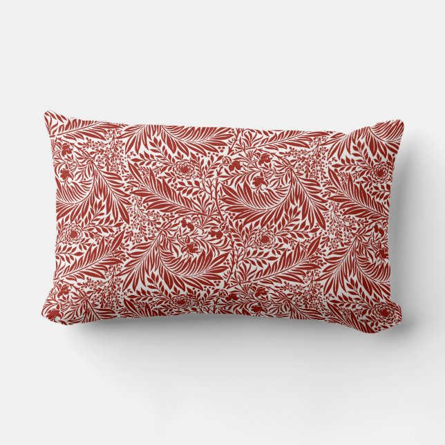 William Morris Cherry Red Larkspur Pattern Lumbar Cushion (Back)