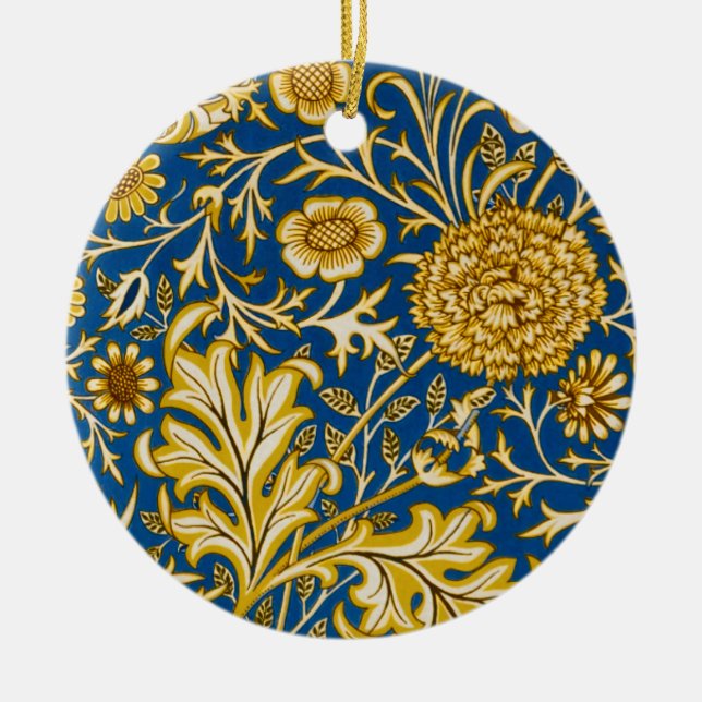 William Morris Cherwell Floral Pattern Blue Ceramic Tree Decoration (Front)