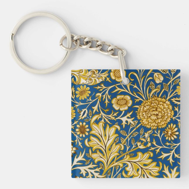 William Morris Cherwell Floral Pattern Blue Key Ring (Front)