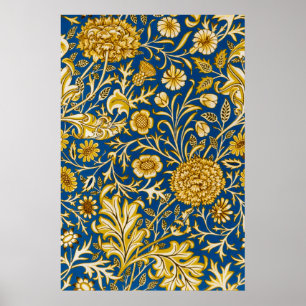 William Morris Cherwell Floral Pattern Blue Poster
