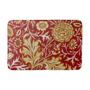 William Morris Cherwell Floral Pattern Red Bath Mat