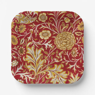 William Morris Cherwell Floral Pattern Red Paper Plate