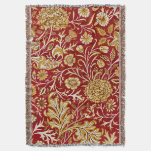 William Morris Cherwell Floral Pattern Red Throw Blanket