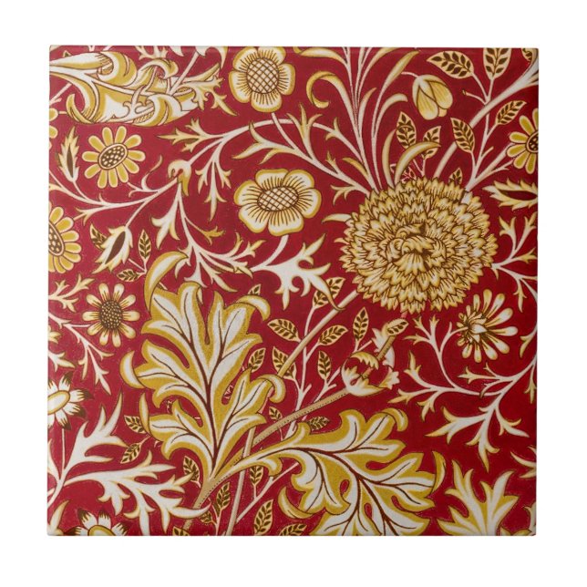 William Morris Cherwell Floral Pattern Red Tile (Front)