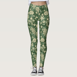 William Morris "Cherwell" Pattern in Green Leggings
