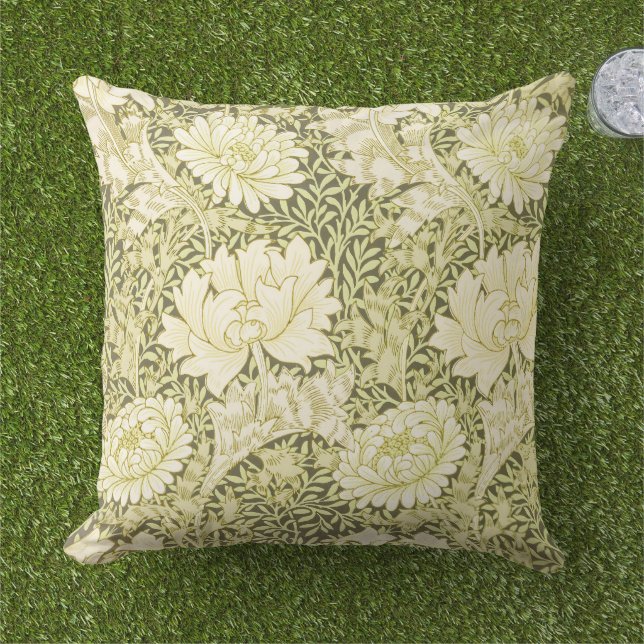 William Morris Chrysanthemum Floral Pattern Cushion (Grass)