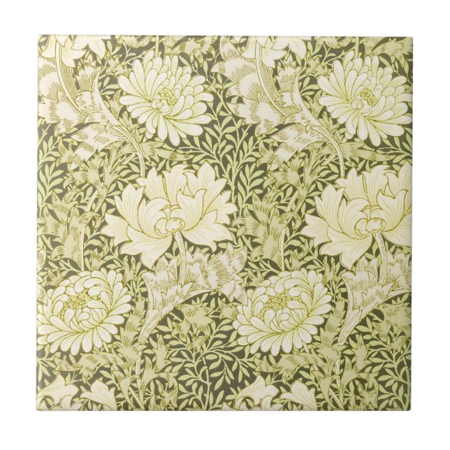 William Morris Chrysanthemum Floral Pattern Tile (Front)