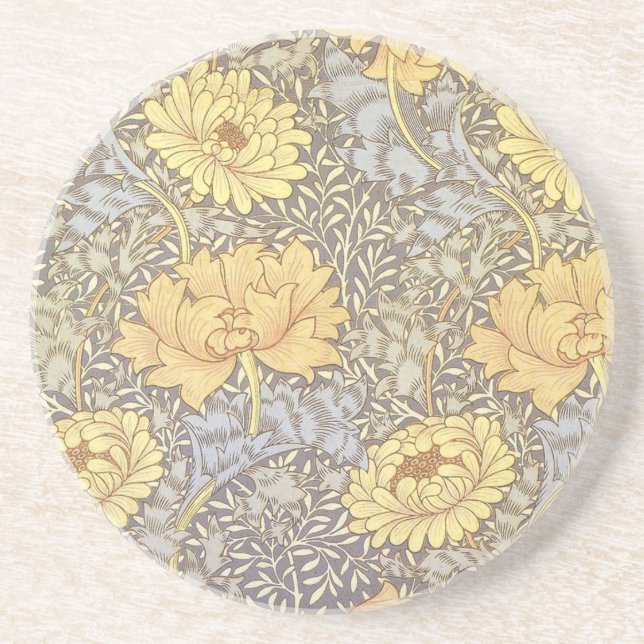 William Morris Chrysanthemum Mum Flowers Coaster (Front)