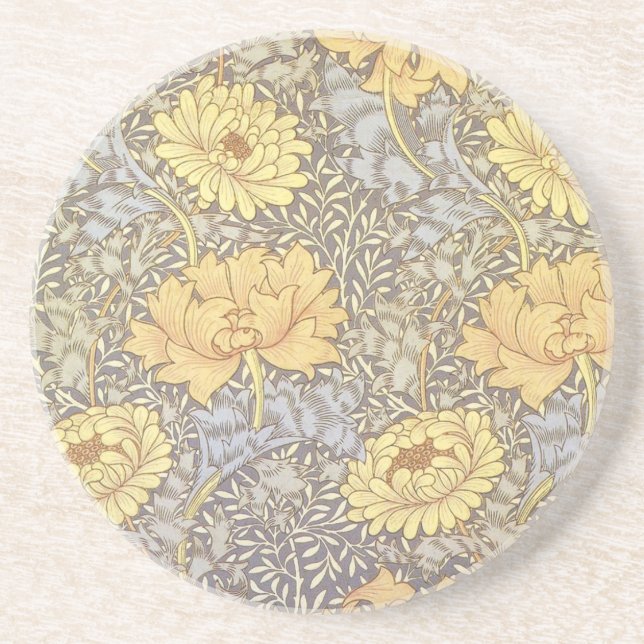 William Morris Chrysanthemum Mum Flowers Coaster (Front)