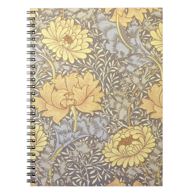 William Morris Chrysanthemum Mum Flowers Spiral Notebook (Front)
