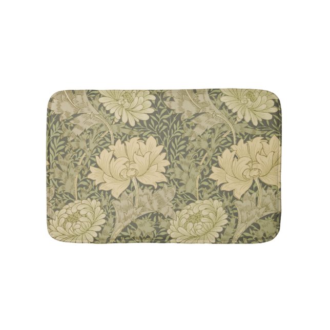 William Morris Chrysanthemum Sage Flower Bath Mat (Front)