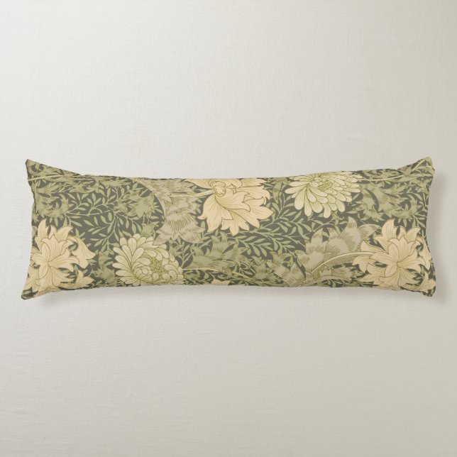 William Morris Chrysanthemum Sage Flower Body Cushion (Front)