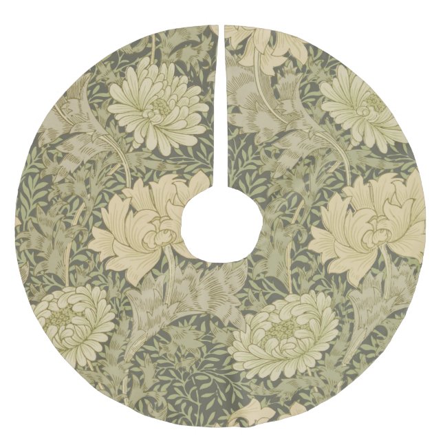 William Morris Chrysanthemum Sage Flower Brushed Polyester Tree Skirt (Front)
