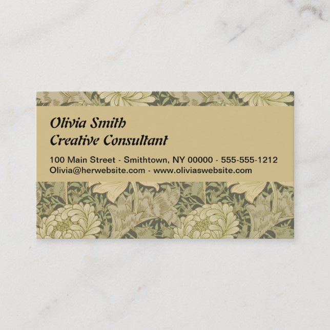 William Morris Chrysanthemum Sage Flower Business Card (Front)