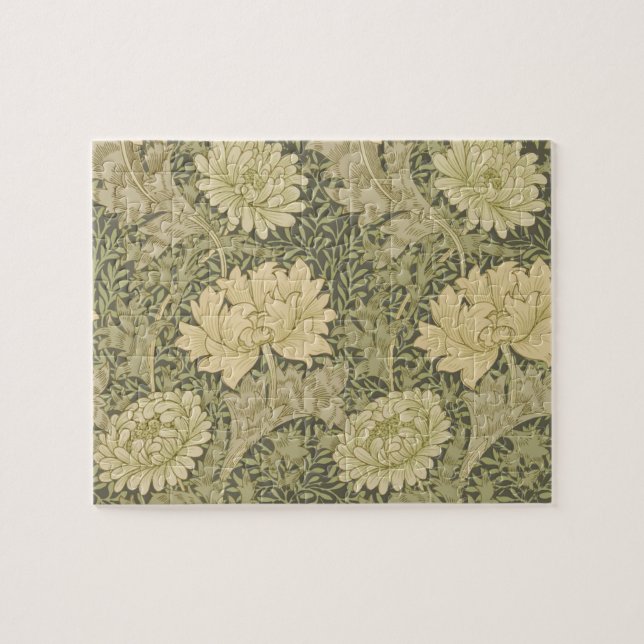 William Morris Chrysanthemum Sage Flower Jigsaw Puzzle (Horizontal)