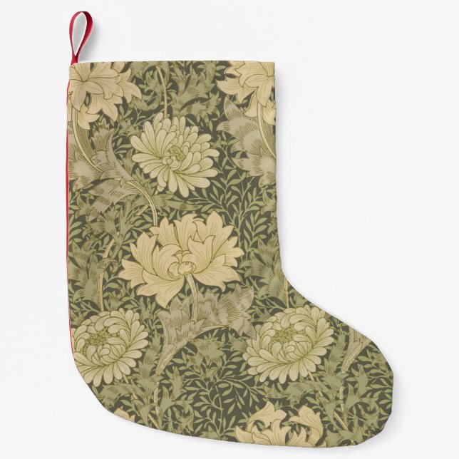 William Morris Chrysanthemum Sage Flower Small Christmas Stocking (Front)
