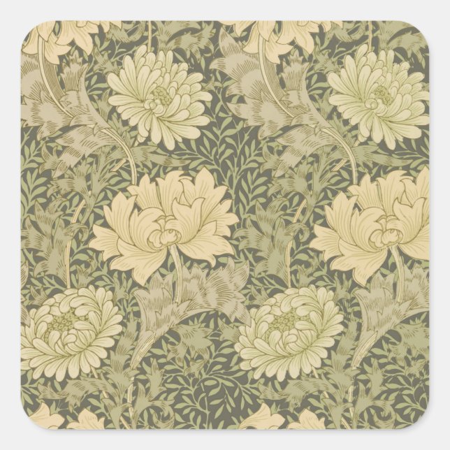 William Morris Chrysanthemum Sage Flower Square Sticker (Front)